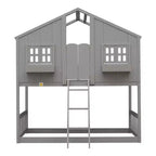 Lit mezzanine cabane de taille double, lit mezzanine cabane en bois avec échelle et barrières de sécurité pour enfants
