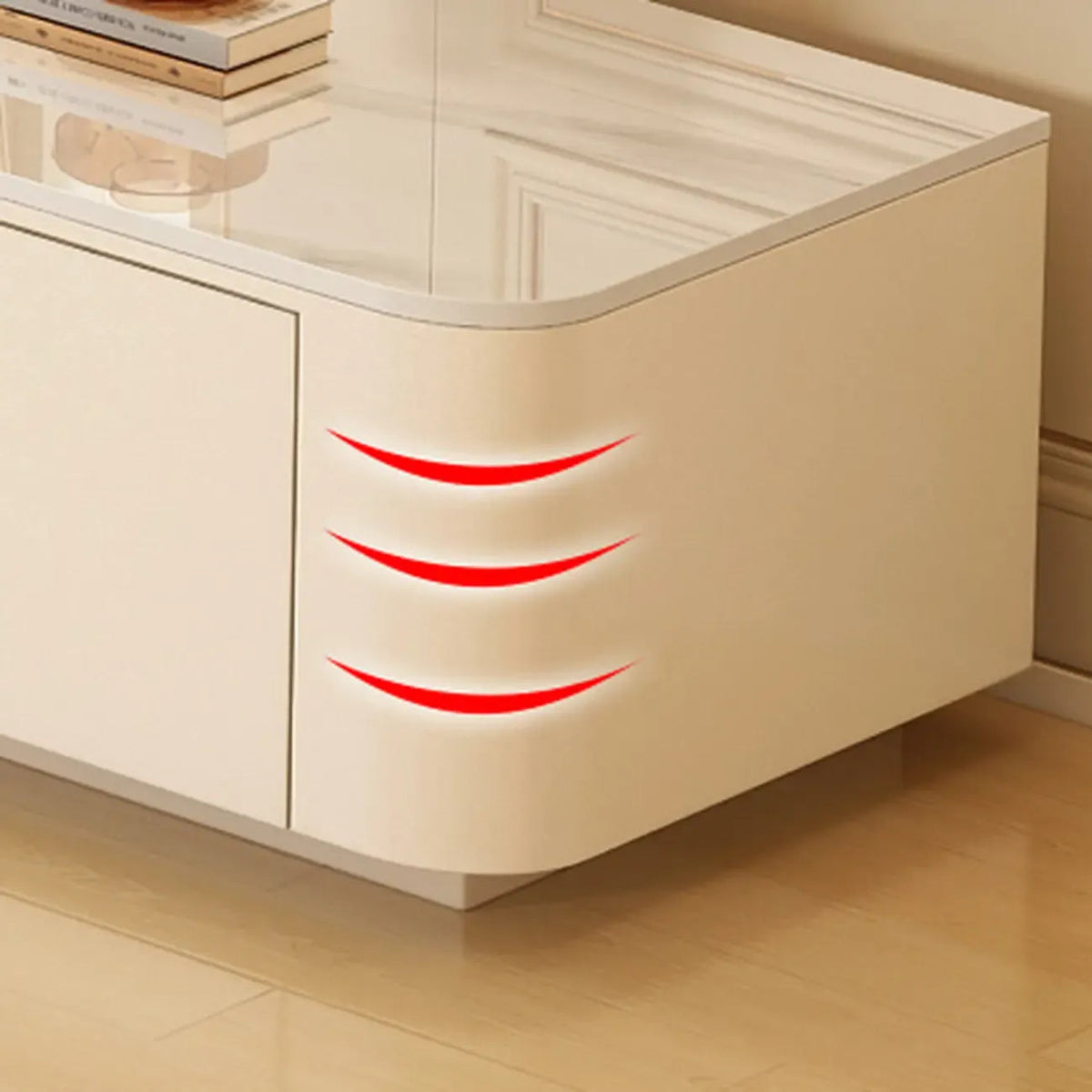 Meuble TV moderne en bois avec tiroirs et gestion des câbles