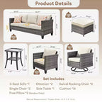 Ovios Tampa Ensemble de meubles de patio extérieur 8 pièces en osier avec canapé, fauteuils pivotants et coussins