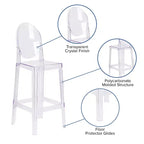 Tabouret de bar Ghost Emma et Oliver avec dossier ovale en cristal transparent