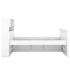 Lit plateforme capitaine double/grand avec 4 tiroirs et étagères de rangement, cadre de lit en bois massif avec tête de lit bibliothèque de rangement