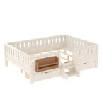 Lit pour tout-petits Bellemave Queen Size avec 14 barrières de sécurité, cadre de lit peu encombrant avec étagères intégrées et 2 tiroirs de rangement sous le lit