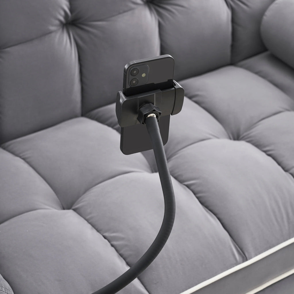 Canapé convertible 2 places en velours 55 avec lit gigogne, dossier inclinable, poches latérales et support de téléphone
