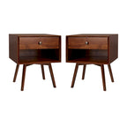 Lot de 2 tables de chevet en bois massif de style Mid-Century avec 1 tiroir