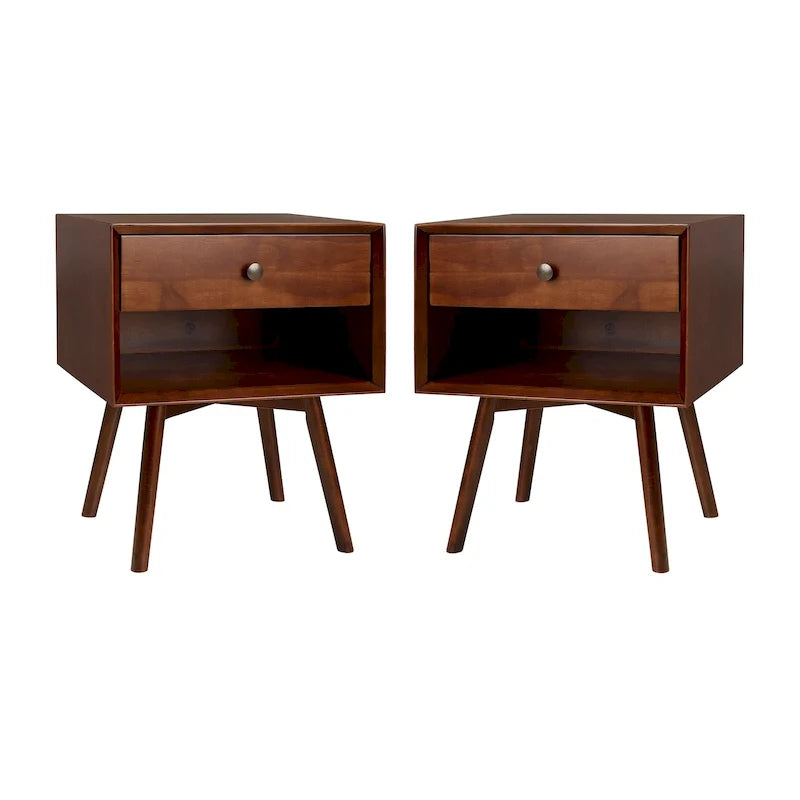 Lot de 2 tables de chevet en bois massif de style Mid-Century avec 1 tiroir