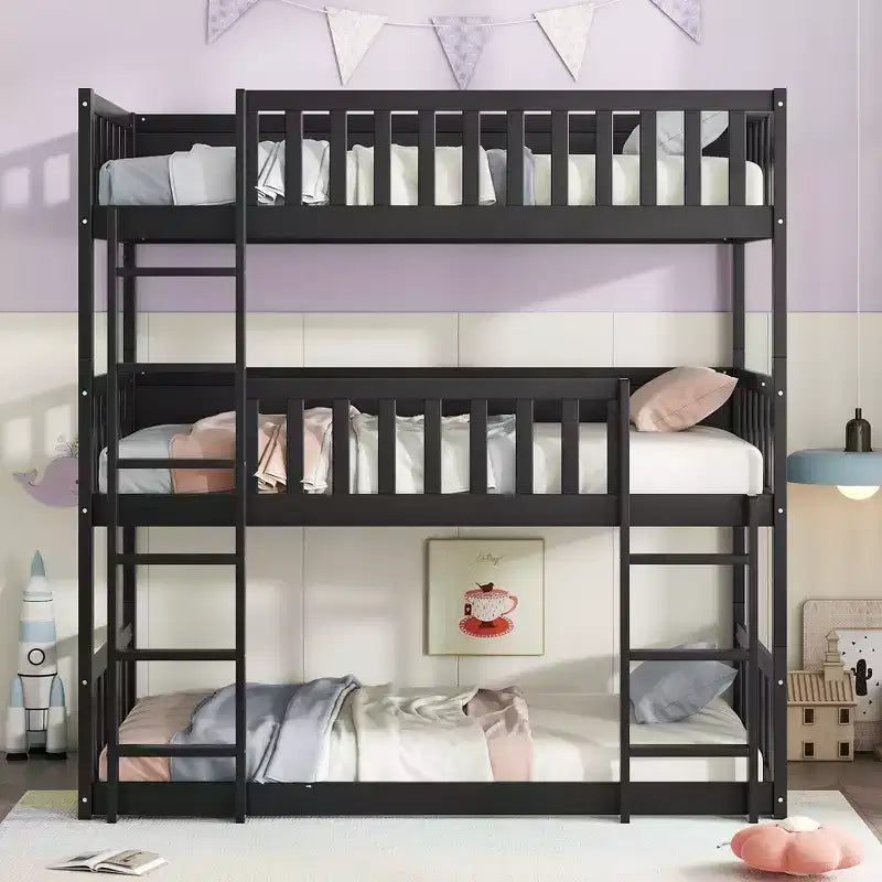 Lit superposé triple pour enfants, lit superposé trois places détachable avec échelle et barrière de sécurité, se sépare en 3 lits