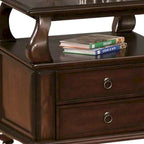 Table d'appoint carrée HomeRoots 26 en bois massif marron avec deux tiroirs et étagère - 26 X 26 X 28