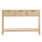 VEVOR Console en rotin avec 3 tiroirs de rangement, table d'entrée en rotin avec porte coulissante en rotin naturel, table de canapé console, naturelle