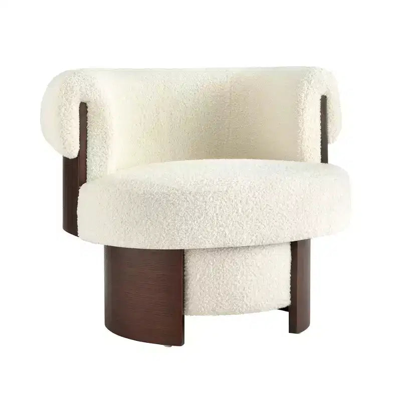 Fauteuil tonneau pivotant à 360° Whisen avec design sculptural en bois cintré, structure en bois massif, 32 po de largeur, polyvalent pour le salon et la chambre à coucher