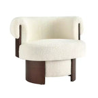 Fauteuil tonneau pivotant à 360° Whisen avec design sculptural en bois cintré, structure en bois massif, 32 po de largeur, polyvalent pour le salon et la chambre à coucher