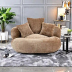 Fauteuil d'appoint rond surdimensionné avec haut dossier enveloppant, revêtement en chenille et 3 coussins