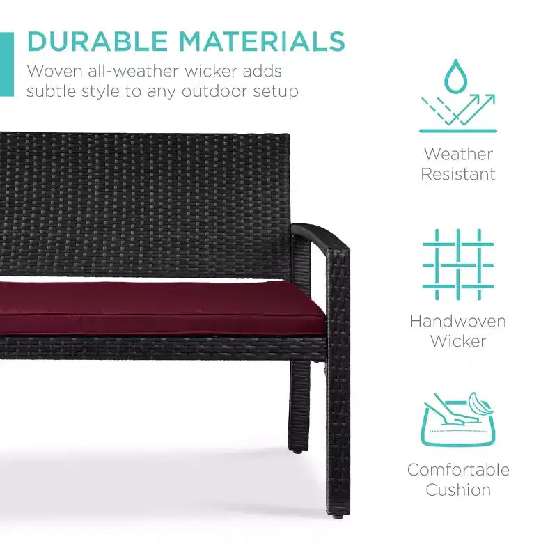 Banc de jardin en osier d'extérieur 2 places Best Choice Products avec coussin, capacité de 317 kg