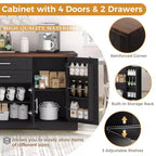 Meuble de Rangement de Ferme Zeus & Ruta 63 avec Porte Coulissante, 2 Tiroirs, Étagères Réglables, Buffet Bar à Café pour Cuisine, Entrée, Salle à Manger