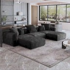 Canapé d’angle modulable 141,73, canapé en velours côtelé en U avec poufs