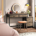 Bureau d'ordinateur réversible avec 5 tiroirs, bureau de travail à domicile avec caisson de rangement pour dossiers et support pour imprimante