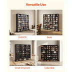 Meuble de rangement pour médias VEVOR, étagère DVD à 8 niveaux, organisateur de rangement multimédia 142 x 22 x 130 cm pour CD, DVD, livres et jeux, noir