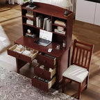 Bureau d'ordinateur en bois moderne Okak pour la maison avec plateau/chaise et étagère, bureau d'écriture de rangement pour adolescents et étudiants pour l'étude, le bureau