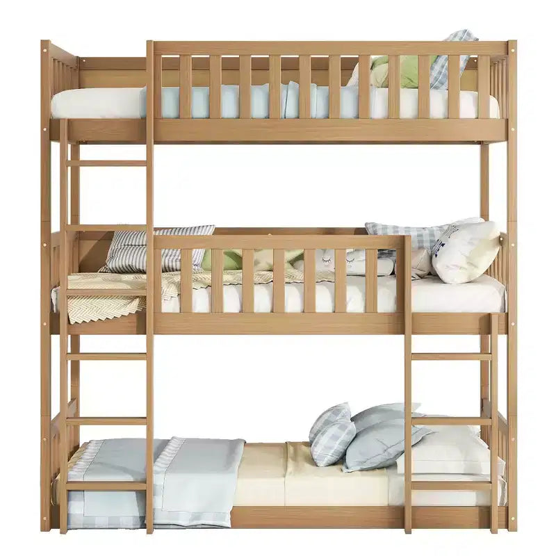 Lit superposé triple pour enfants, lit superposé trois places détachable avec échelle et barrière de sécurité, se sépare en 3 lits