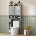 Meuble de rangement WC HOMCOM, Armoire de salle de bain moderne au-dessus des toilettes avec 2 portes, porte-papier toilette, étagère WC autoportante