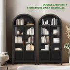 Meuble de rangement haut cintré de 71 po avec 2 portes en acrylique et étagères pour salon