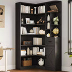 Étagère d'angle, étagères d'angle hautes de 74 po, bibliothèque en L à 6 niveaux avec étagères ouvertes et tiroirs de rangement pour le salon ou le bureau à domicile