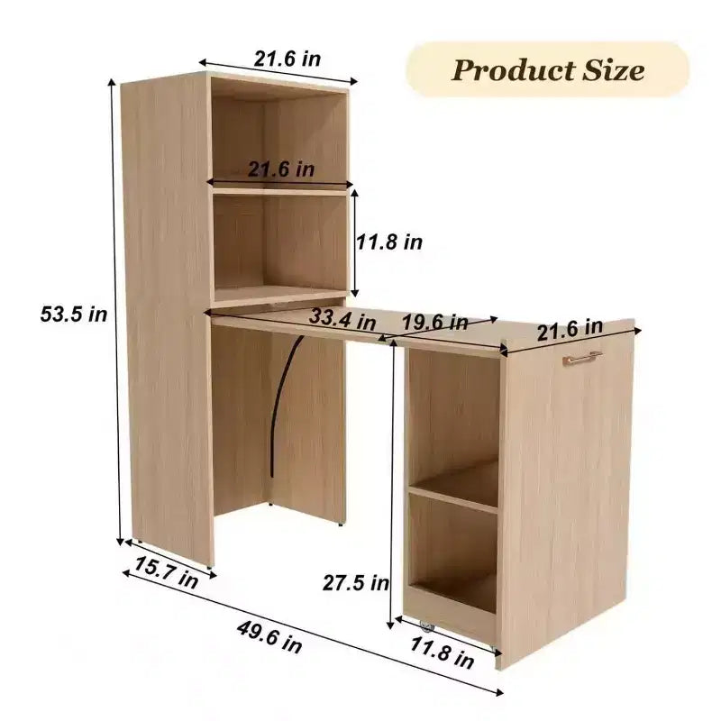 TUYOHW Bureau extensible, bureau pliable pour la maison et le bureau avec étagères de rangement et roulettes, poste de travail mobile pour petits appartements, bureaux