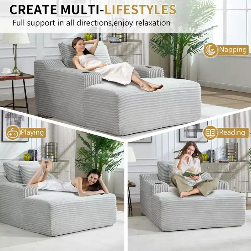 Chaise longue de 170 cm, canapé-lit d'intérieur avec 2 coussins, canapé monoplace sans structure pour salon, aucun assemblage requis