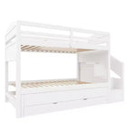 Lit superposé Whisen Twin XL avec lit gigogne, lit superposé avec rangement, lit superposé en bois massif, escalier de rangement, armoire, 3 tiroirs, pour enfants