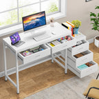 Bureau d'ordinateur réversible avec 5 tiroirs, bureau de travail à domicile avec caisson de rangement pour dossiers et support pour imprimante