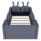 Lit plateforme double Whisen, cadre de lit rembourré pour enfants avec coussin lapin, barrières latérales amovibles