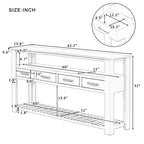 Longue console d'entrée avec tiroirs, table console de canapé en bois style ferme avec 4 tiroirs et 2 étagères