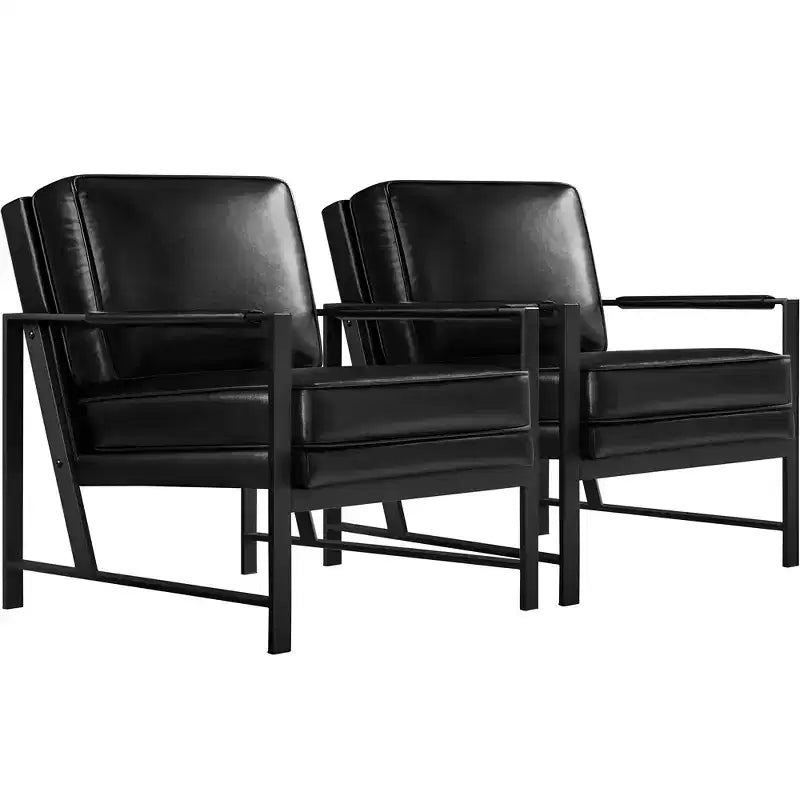 Yaheetech Lot de 2 fauteuils de salon rétro rembourrés avec accoudoirs en métal, coussin d'assise et de dossier amovible