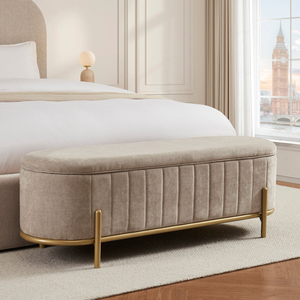 Ottoman de rangement - Chenille gris clair