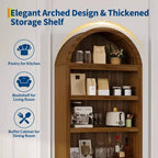 Bibliothèque arquée de 72 po avec tiroir de rangement, armoire de présentation moderne en bois à 6 niveaux avec étagères ouvertes et tiroir inférieur, porte d'armoire incurvée