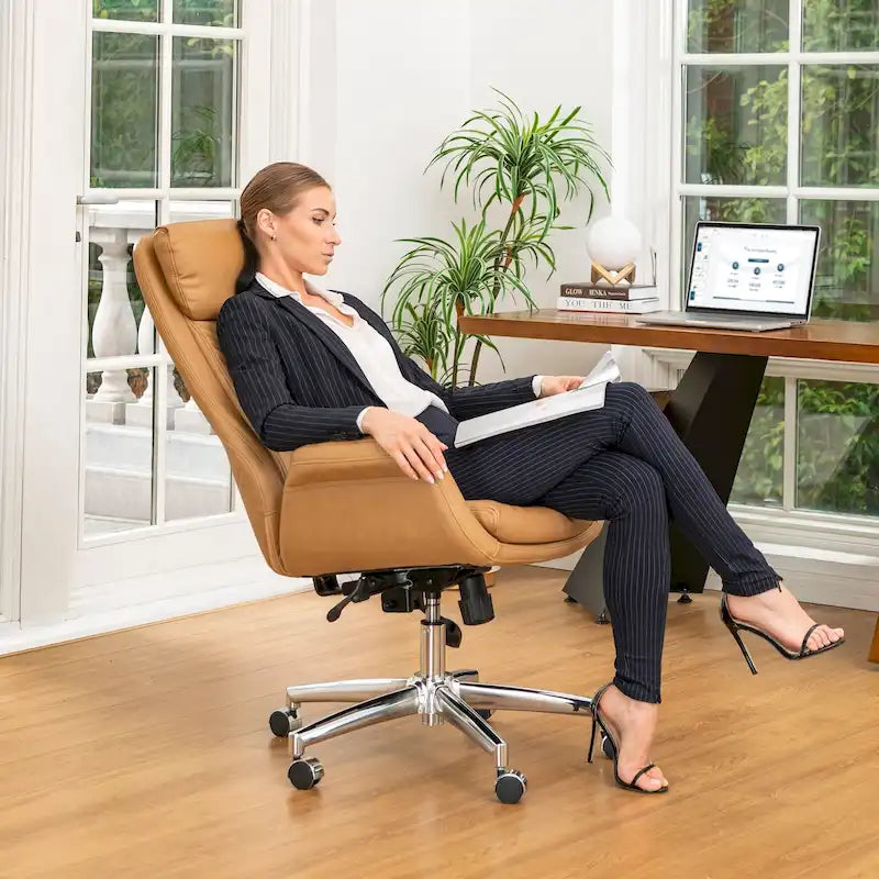 Fauteuil de bureau pivotant réglable en similicuir Glitzhome Mid-century 48 pouces