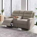 Canapé inclinable 2 places en tissu technique beige/gris, dossier et repose-pieds réglables