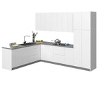 Collection Harmonie de Cuisine Blanc Brillant et Gris Socle Taille 8x10 pieds de large - 126x96