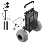 Chariot de plage VEVOR avec grandes roues pour le sable, plateforme de chargement 50,8 x 38,1 cm, chariot de sable pliant avec 2 roues ballon, capacité de charge 75 kg, argenté+noir