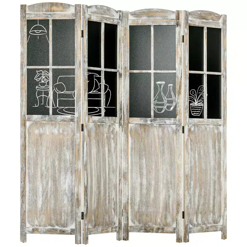 HOMCOM Paravent pliable 4 panneaux style ferme, hauteur 1,7 m, bois, naturel