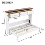 Lit escamotable double avec 3 tiroirs, armoire murale pliable, blanc
