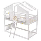 Lit mezzanine cabane de taille double, lit mezzanine cabane en bois avec échelle et barrières de sécurité pour enfants