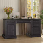 Bureau exécutif 60 po de style campagnard pour bureau à domicile – Bureau d'écriture en bois avec tiroirs, rangement d'armoire, bureau rustique pour le travail et les études
