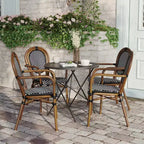 Lot de 4 chaises bistrot Lourdes Thonet empilables avec accoudoirs, en rotin PE et cadre en aluminium, pour l'intérieur et l'extérieur, de la marque Flash Furniture