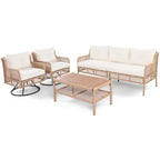Ensemble de conversation en rotin d'extérieur 4 pièces avec fauteuils pivotants et table basse