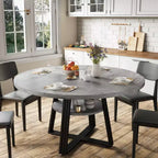 Table de salle à manger ronde pour 4 à 6 personnes, table de cuisine de 120 cm avec étagère de rangement, table à manger en bois avec base en métal pour salon, sans chaises