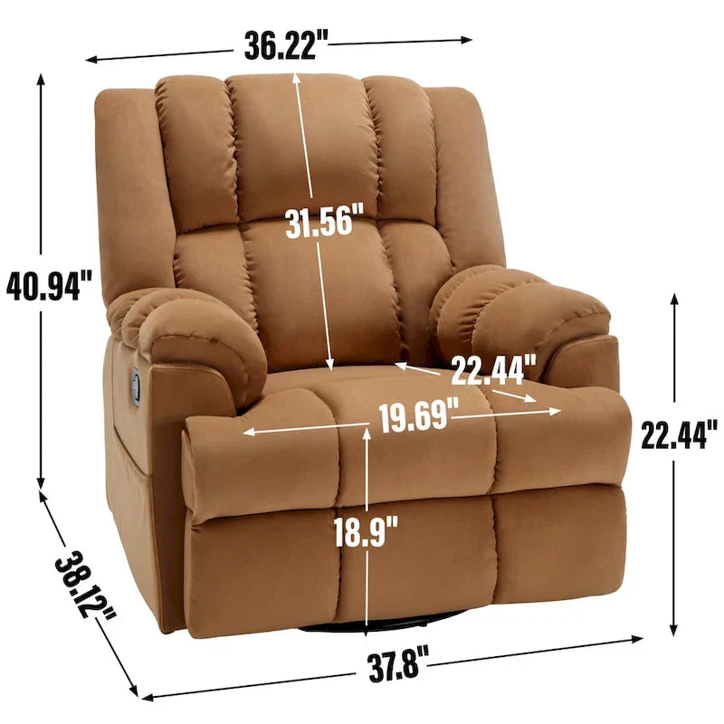 Fauteuil inclinable pivotant et à bascule en tissu Lazy Boy, grand fauteuil berçant manuel rembourré à l’excès avec accoudoirs à coussinet et dossier rembourré