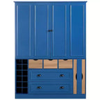 Armoire de cuisine autoportante haute Whisen 71, grand buffet de rangement pour salle à manger avec 4 portes pliantes, étagères et casiers à vin