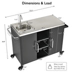 Dessin d'îlot de cuisine extérieure avec évier, station d'évier de chariot de bar extérieur avec 4 roues verrouillables