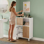 Meuble de rangement en bois CuisinSmart, buffet avec portes coulissantes et étagères réglables, armoires de présentation de salle de bain, blanc