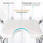 Chaise de douche en U avec dossier, hauteur réglable, chaise de douche d'une capacité de 158 kg pour personnes âgées et handicapées